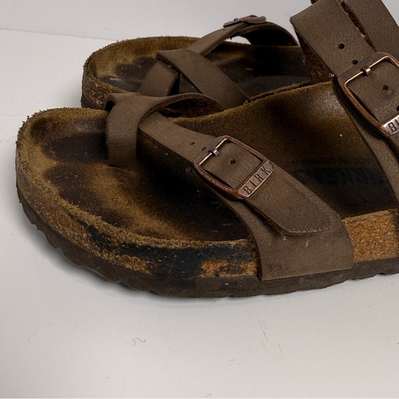 BIRKENSTOCK Mayari Slide Sandal Size 6 37 Brown Leather Adjustable Buckle Loop - Picture 7 of 10